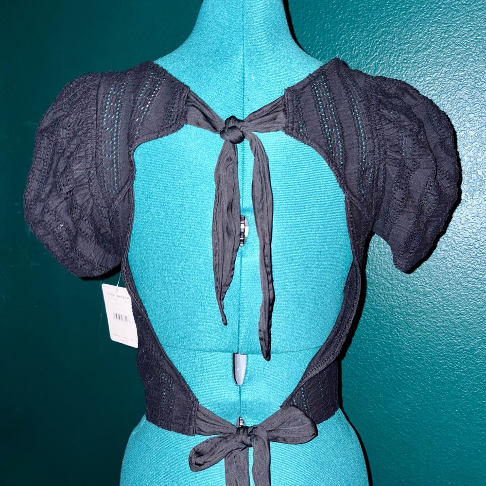 NWT Free People Black Lace Tie-Back Blouse size xs